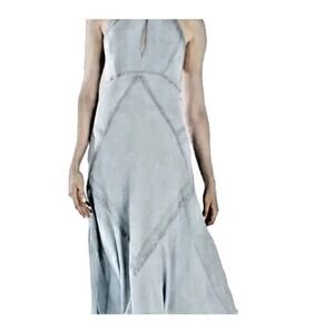 BCBG Maxazria Runway ALETA Dress Sz 6 Light Blue Maxi Backless 100% Silk Strappy